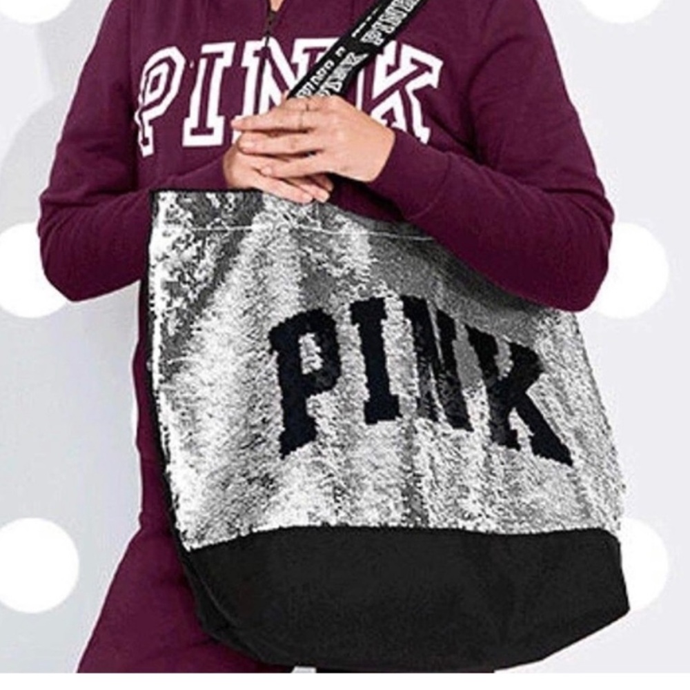 Pink Victoria’s Secret sequin tote